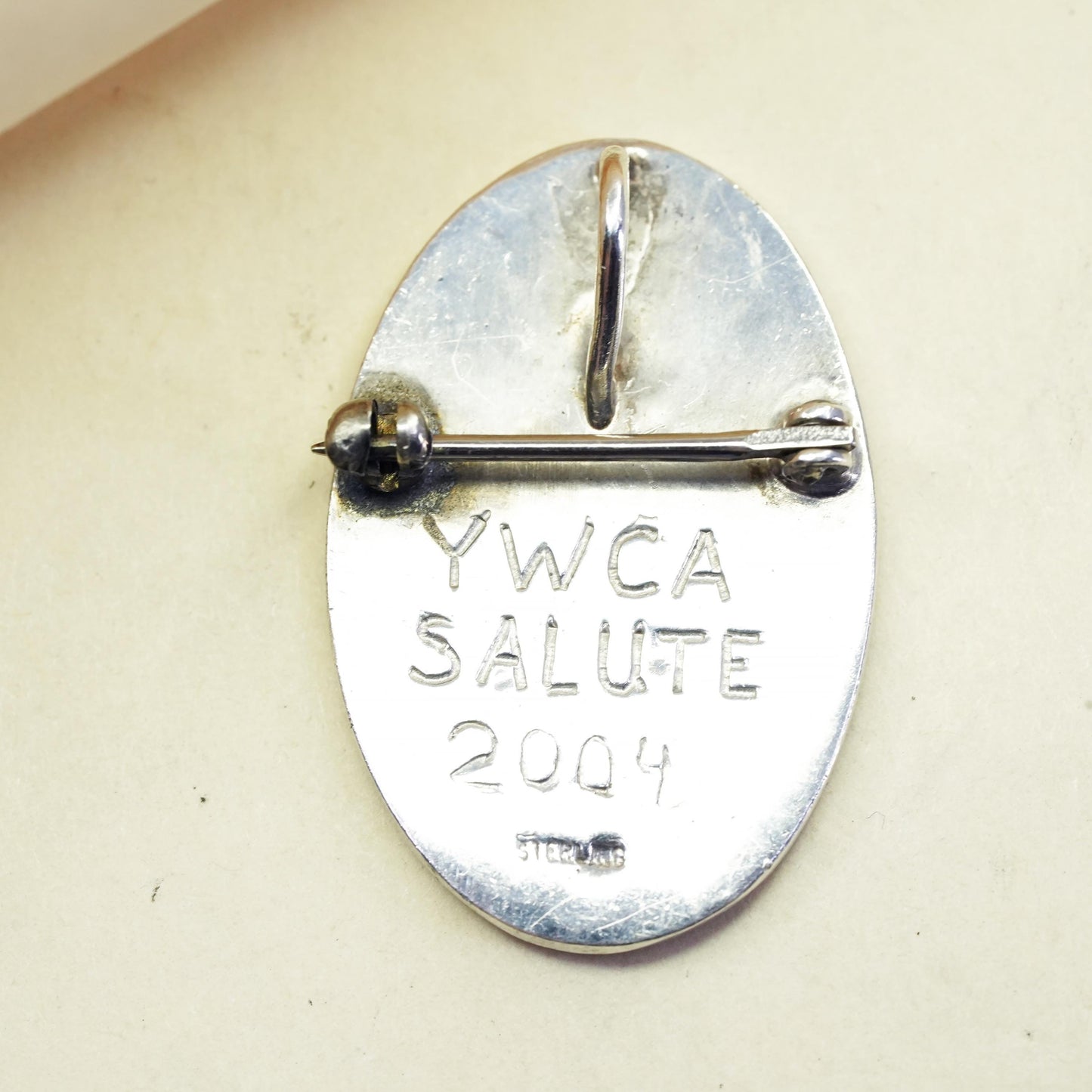 Vintage YWCA Salute Sterling 925 Silver handmade woman Pin, Brooch pendant