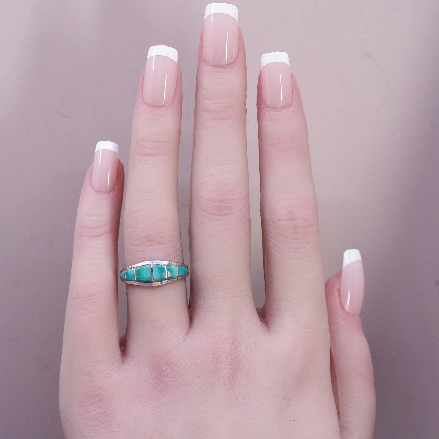 Size 6.5, VTG Sterling 925 silver handmade ring turquoise inlay Native American