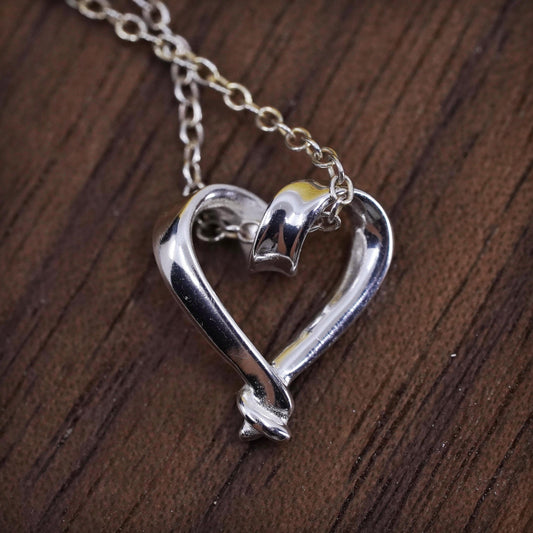 16+2", Italy Sterling 925 Silver Circle Chain Necklace with heart pendant