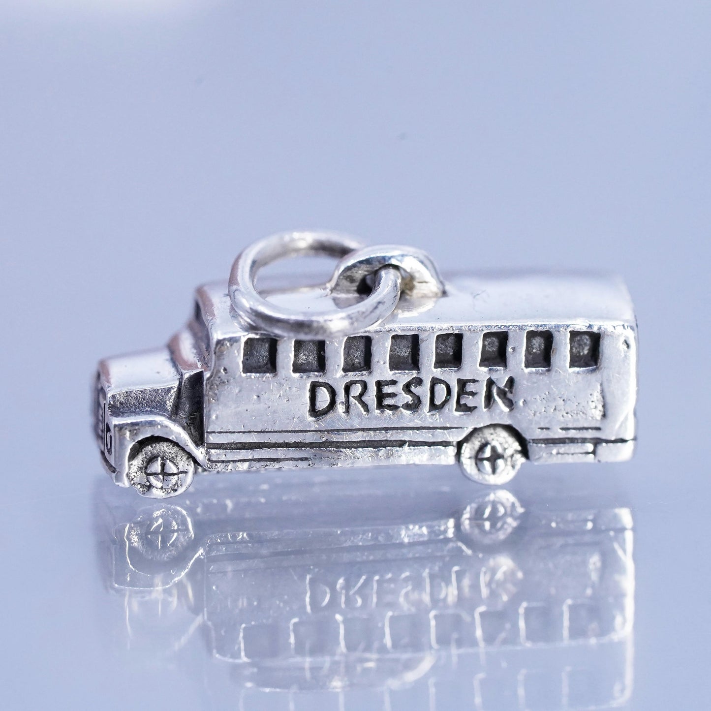 Vintage Sterling silver handmade 925 school bus charm pendant embossed Dresden