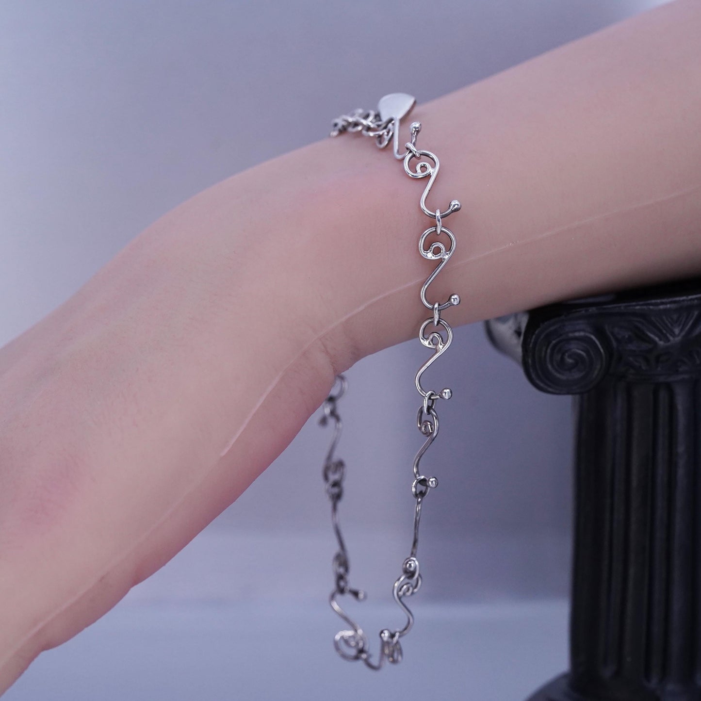 Silpada A0823 Sterling Silver 925 Heart Swirling Link Chain Anklet- 9.25" - 10"