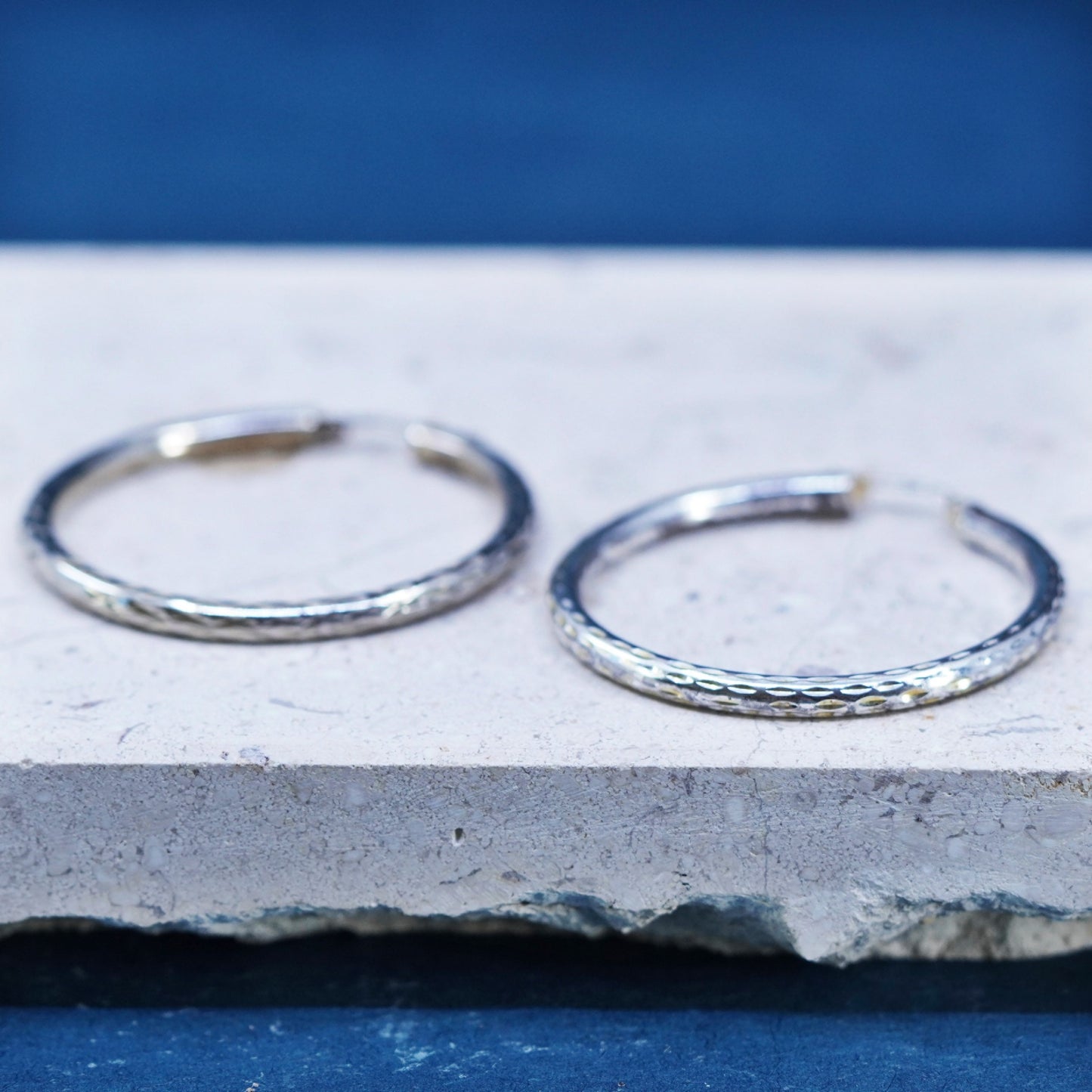 1.5”, Sterling silver handmade earrings, puffy 925 silver hoops with texture