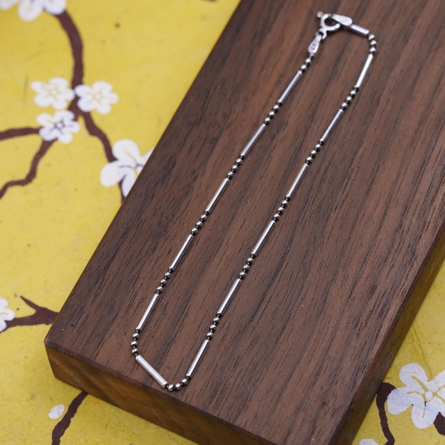 8.75”, Vintage Sterling silver handmade bracelet, 925 bar bead link chain