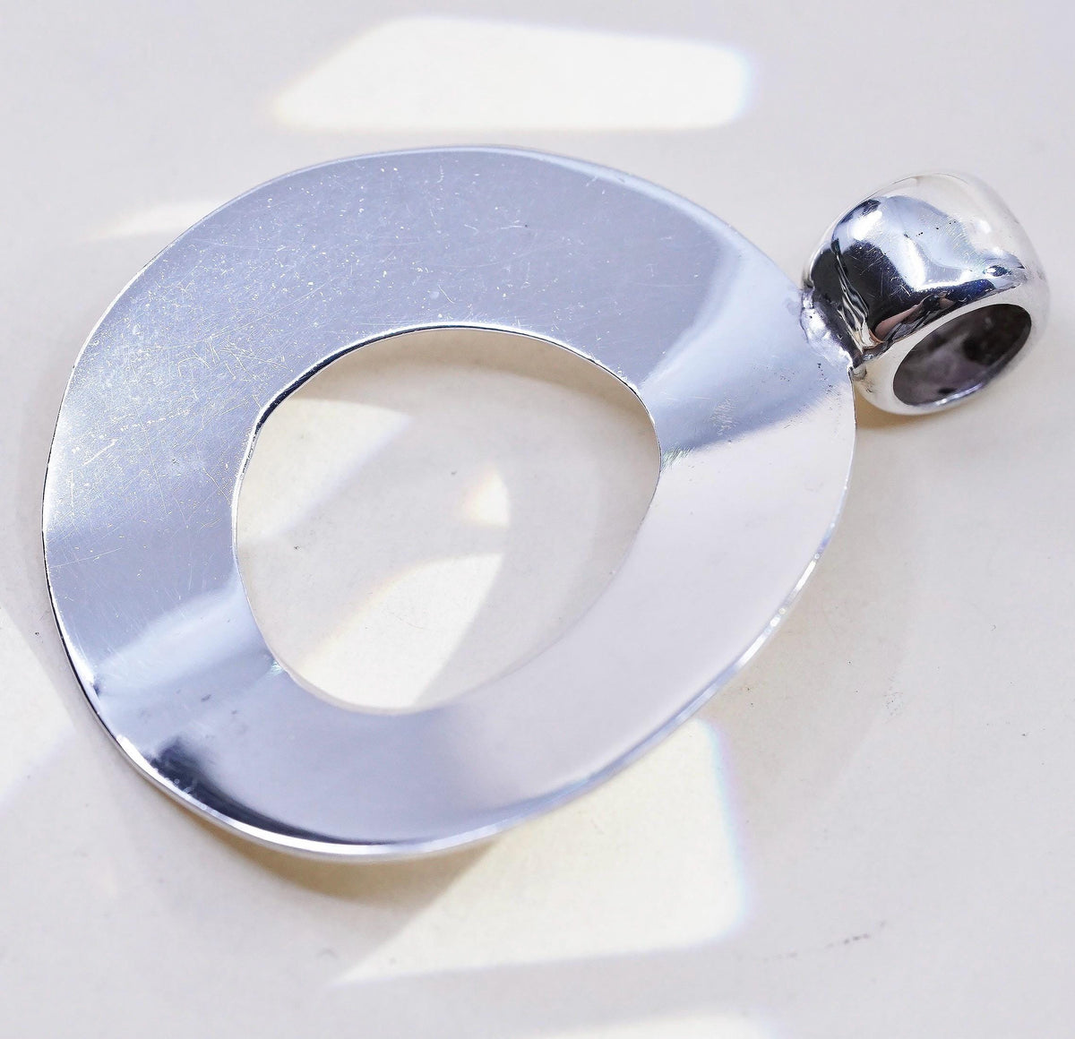 Vintage sterling silver handmade pendant, huge 925 bold circle