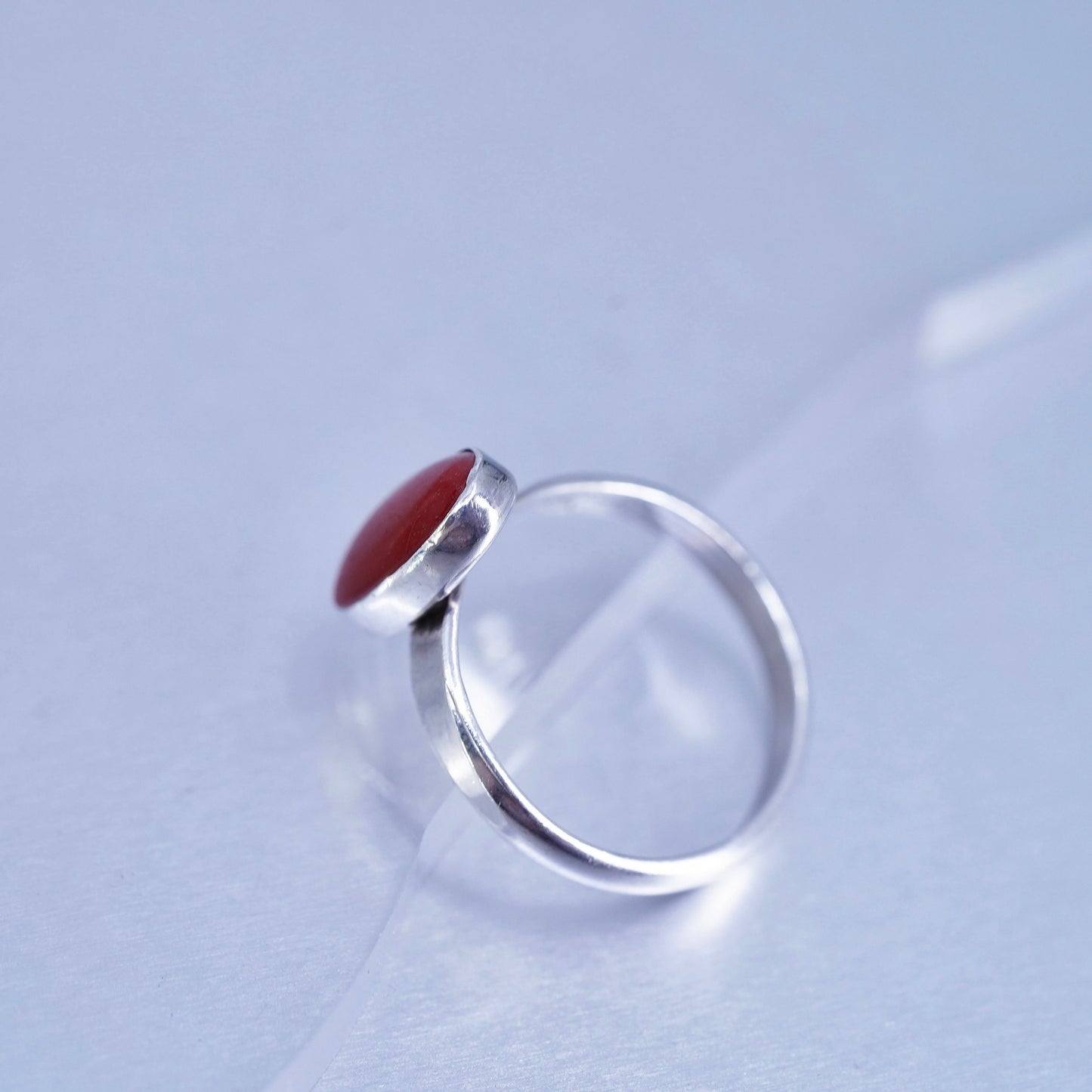 Size 6.25, southwestern Sterling 925 silver handmade band ring with oval coral