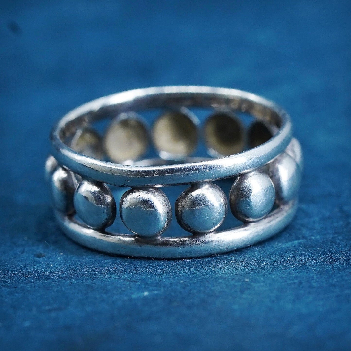 Size 6.75, vintage Sterling silver handmade ring, 925 beaded band