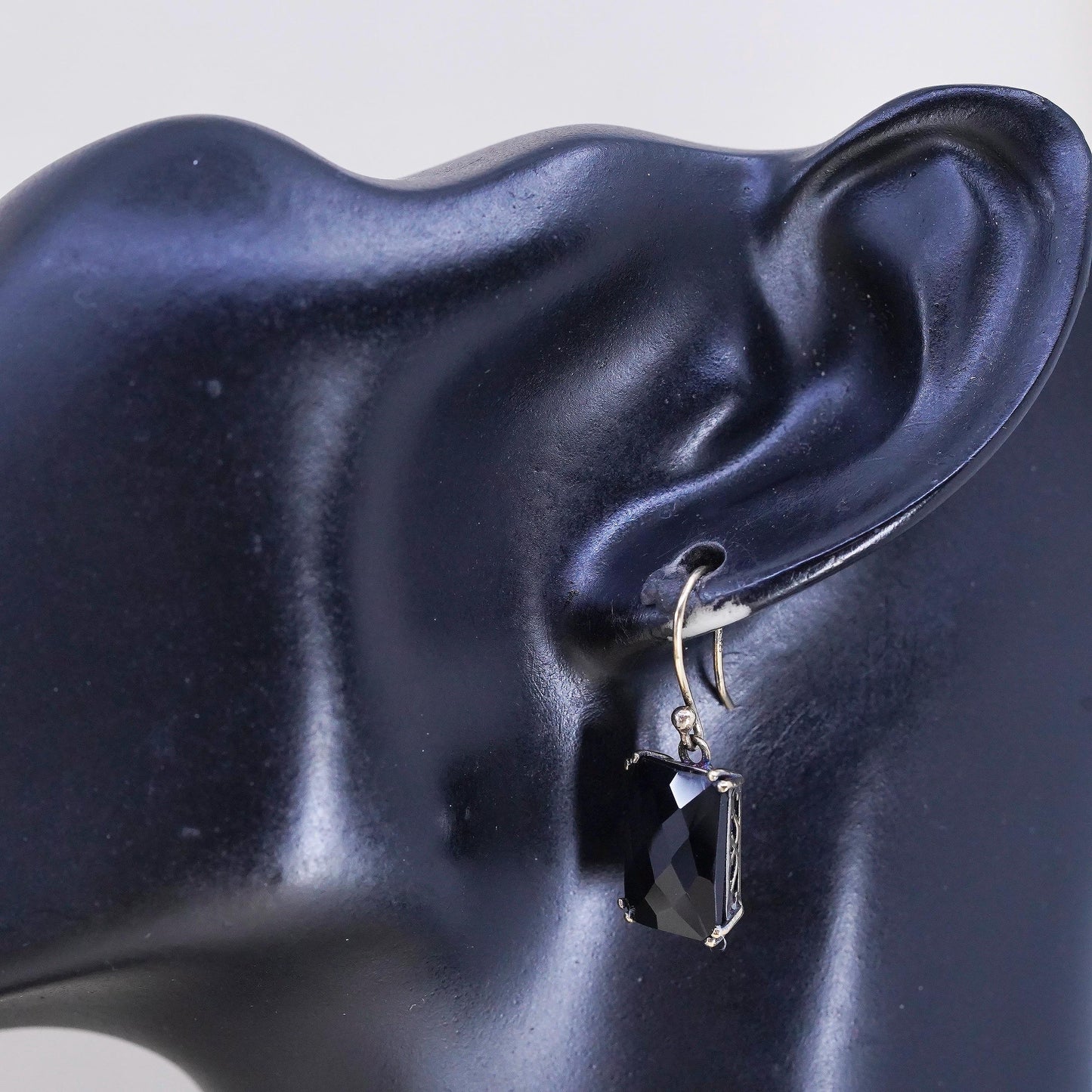 Vintage vermeil gold plated sterling 925 silver earrings checkerboard cut onyx
