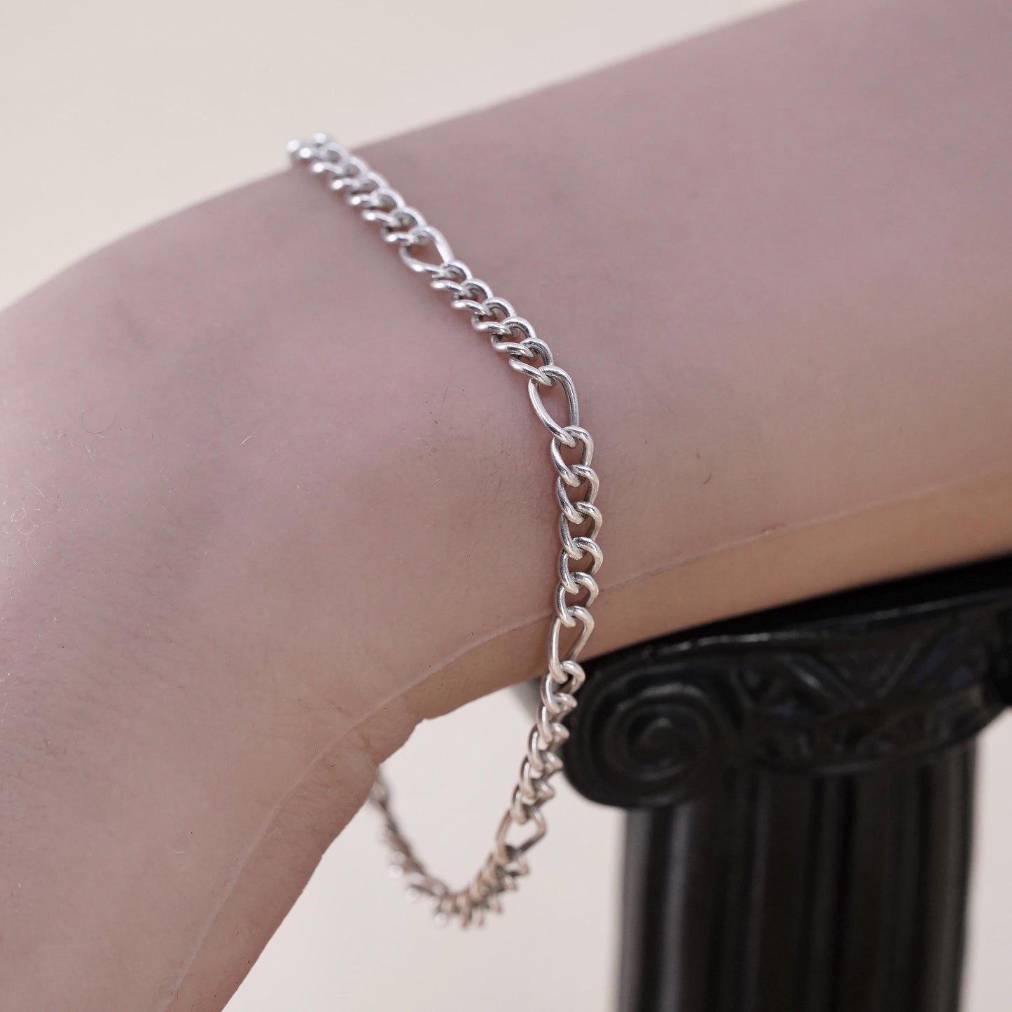 7” 4mm, Vintage Italian sterling 925 silver bracelet, figaro chain