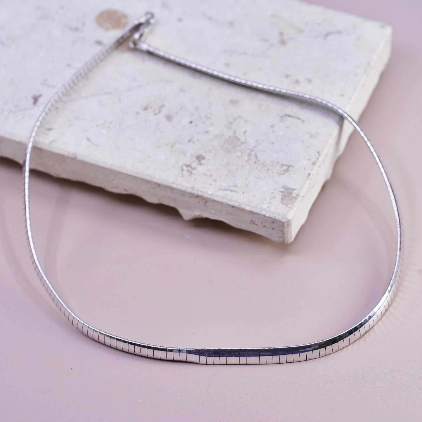 17" Italian Sterling silver handmade necklace, solid 925 silver omega chain