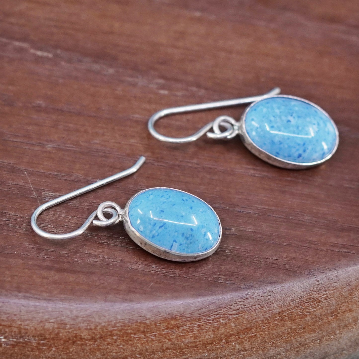 Vintage Sterling 925 silver handmade earrings with oval Sodalite