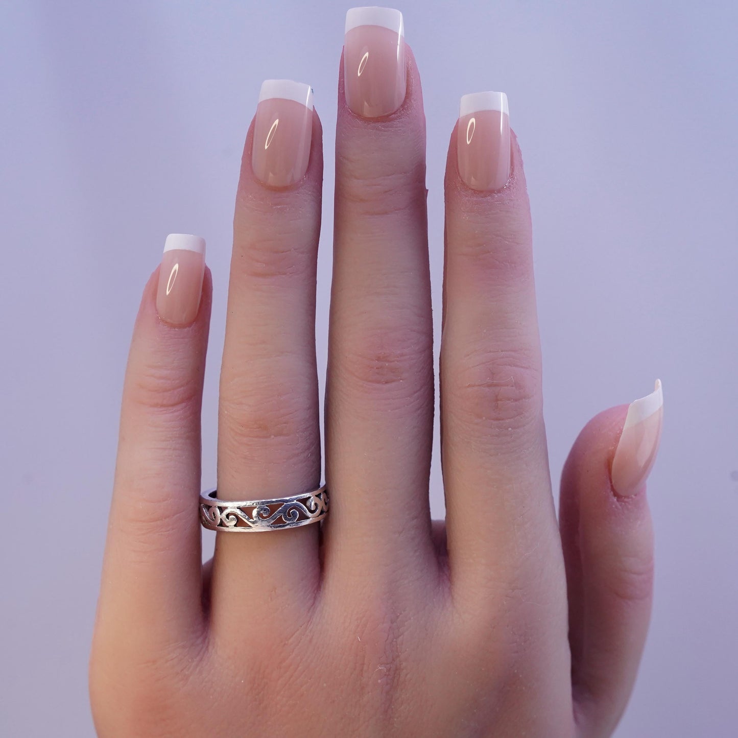 Size 7.5, vintage sterling silver handmade ring, 925 filigree spiral band
