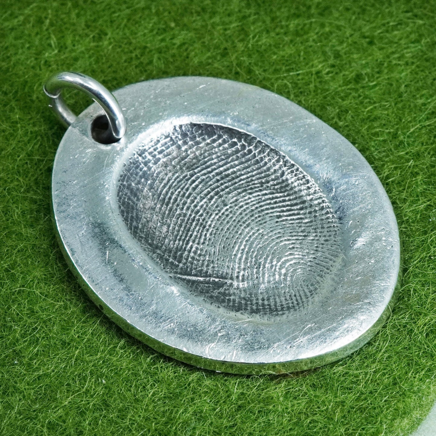 Vintage sterling silver handmade pendant, unique 925 oval with fingerprint
