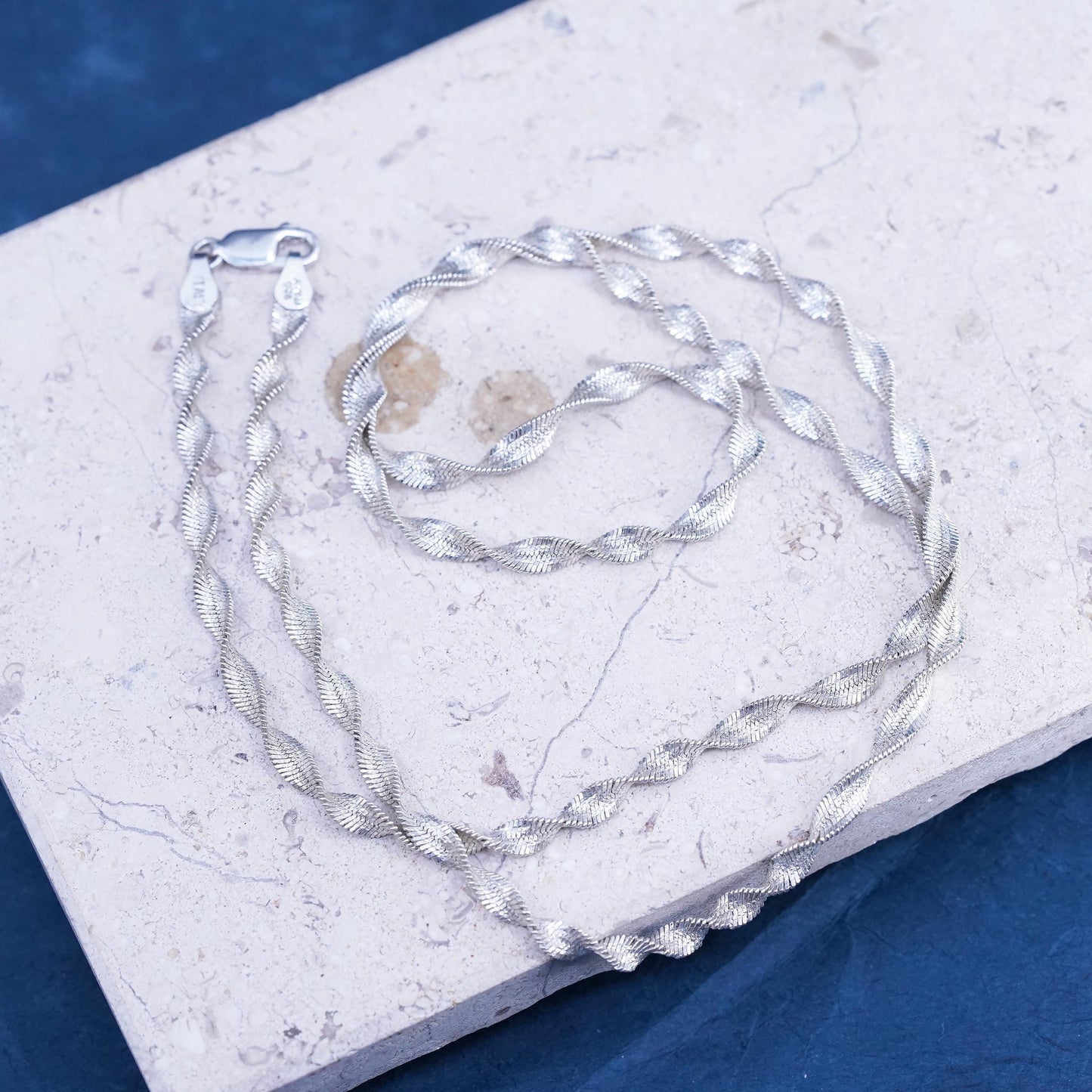 24", vintage Sterling silver handmade chain, 925 twisted herringbone necklace
