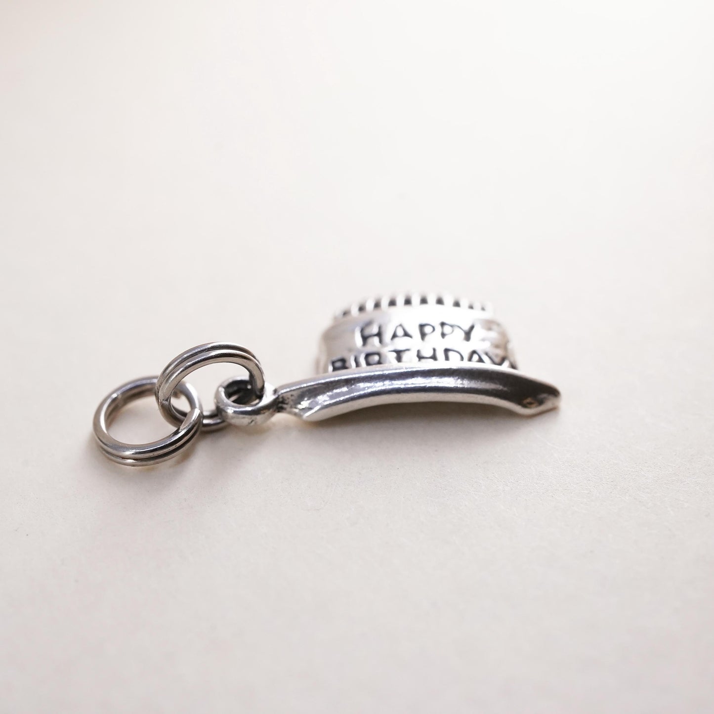 Vintage Sterling silver handmade pendant, 925 cake charm “happy birthday