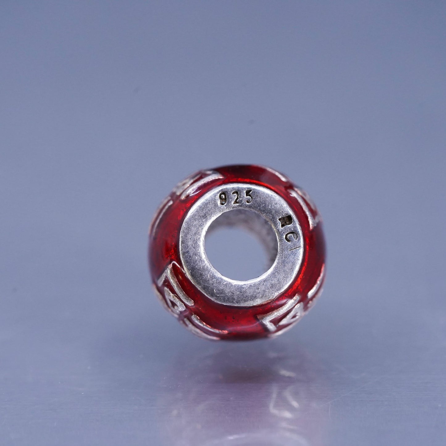 VTG Sterling silver handmade charm, 925 red enamel bead embossed “I’m Loved”
