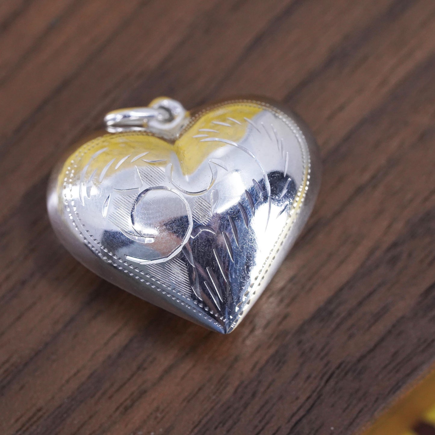 Vintage Sterling silver handmade heart pendant, puffy 925 big heart