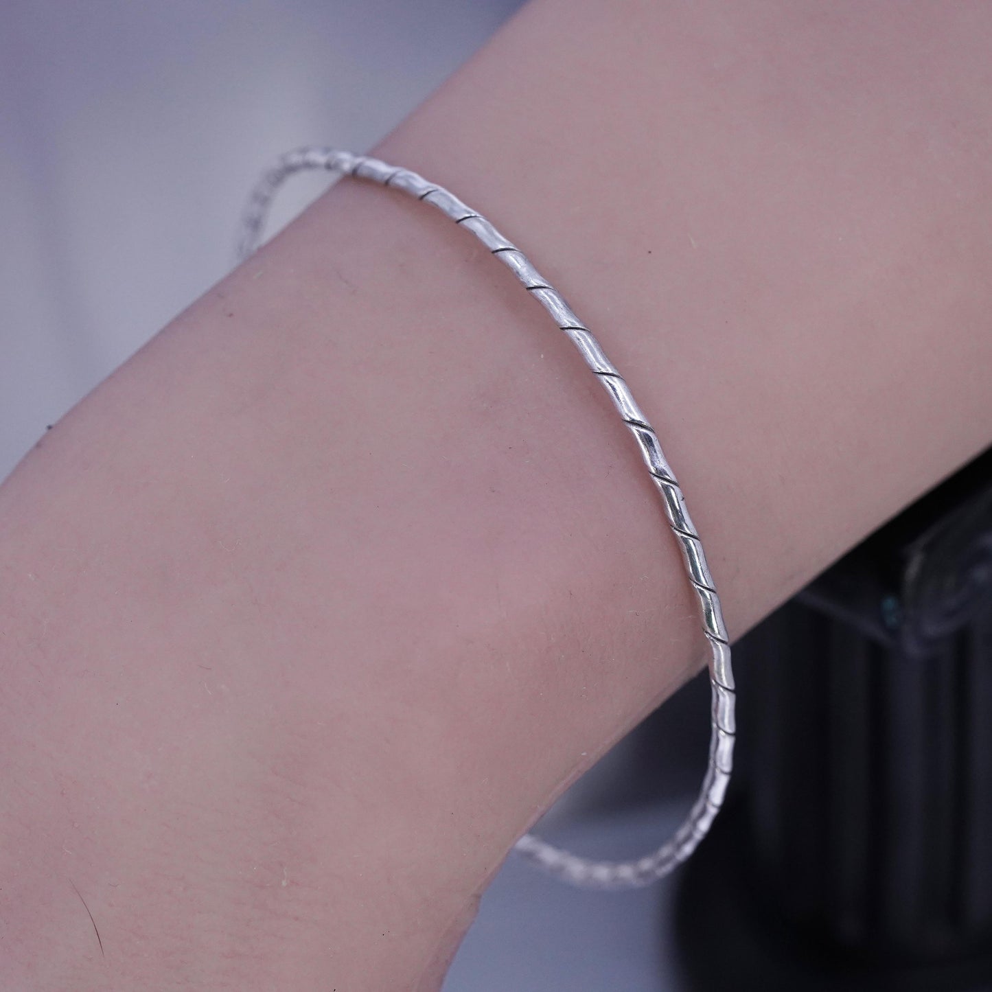 8.5", Italian sterling silver 925 silver bracelet, textured stackble bangle