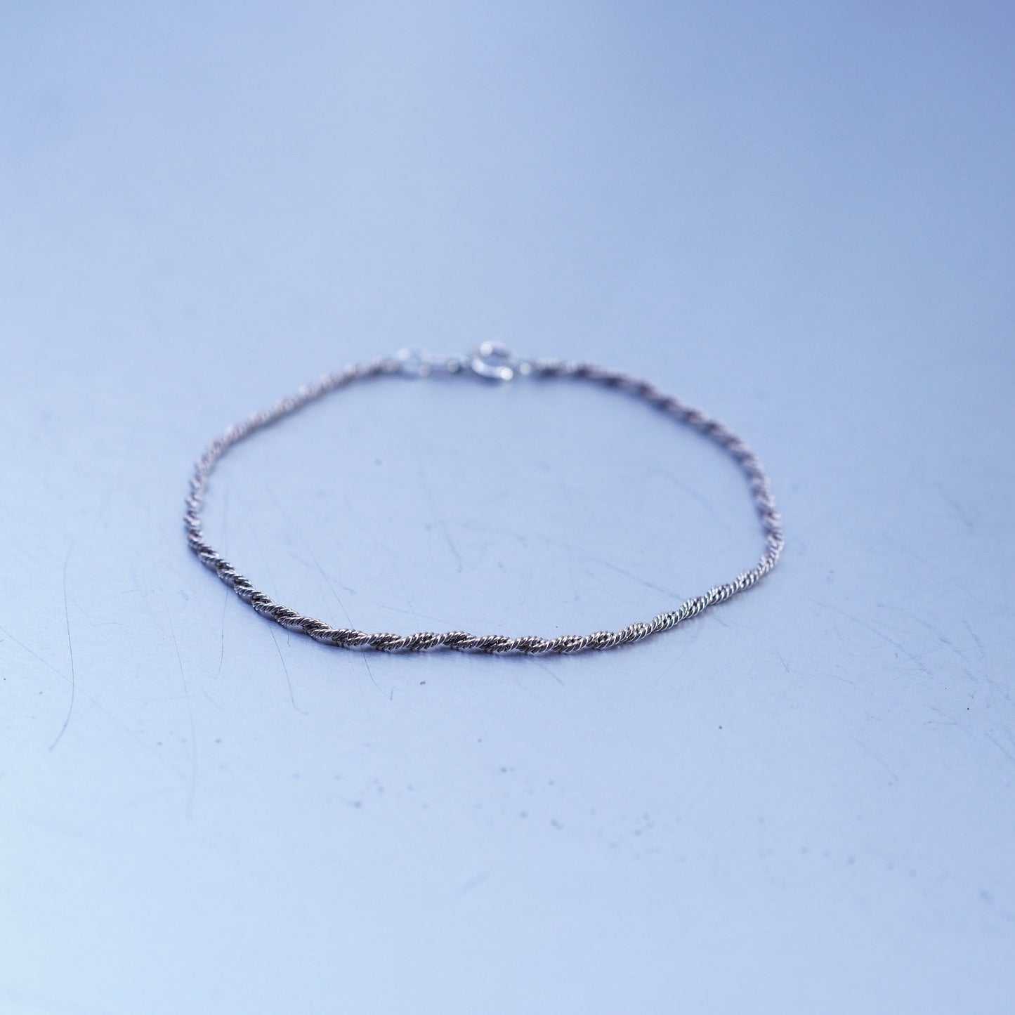 7”, 1.6mm, Vintage Italy Sterling 925 silver handmade bracelet, rope chain