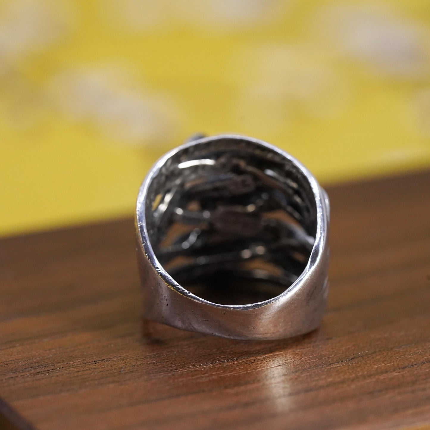 Size 6.75, VTG Israel Noa Zuman sterling silver 925 handmade vine ring pearl