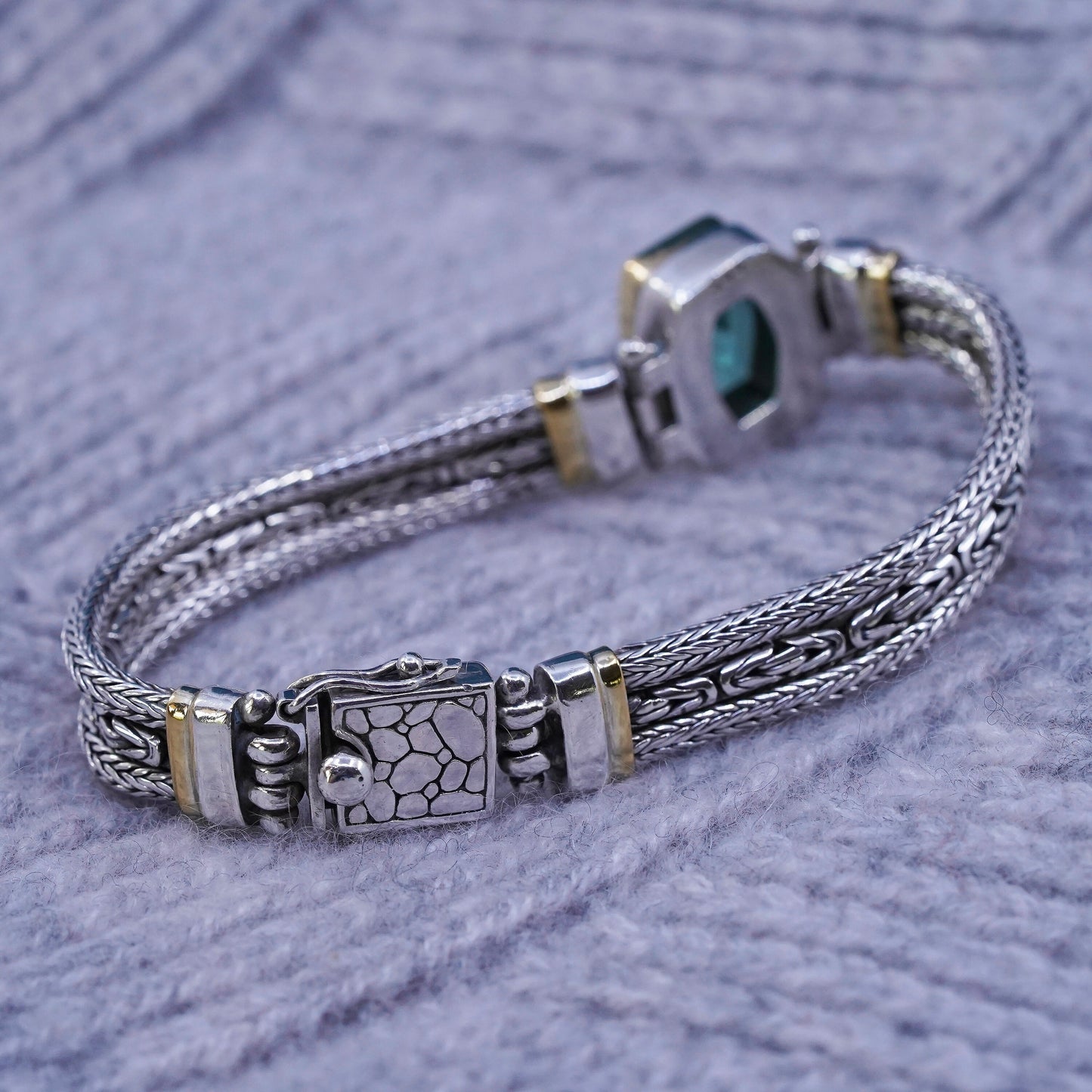 6”, Sarda Artisan Of Bali Bracelet Sterling 925 Silver 14K yellow gold accent