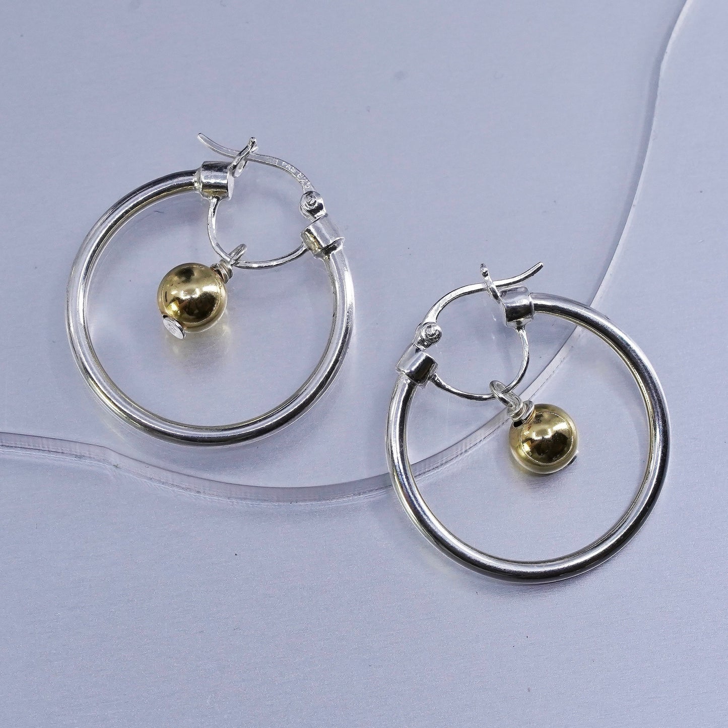 1”, two tone Sterling silver earrings, 925 huggie hoops 14K gold filled beads