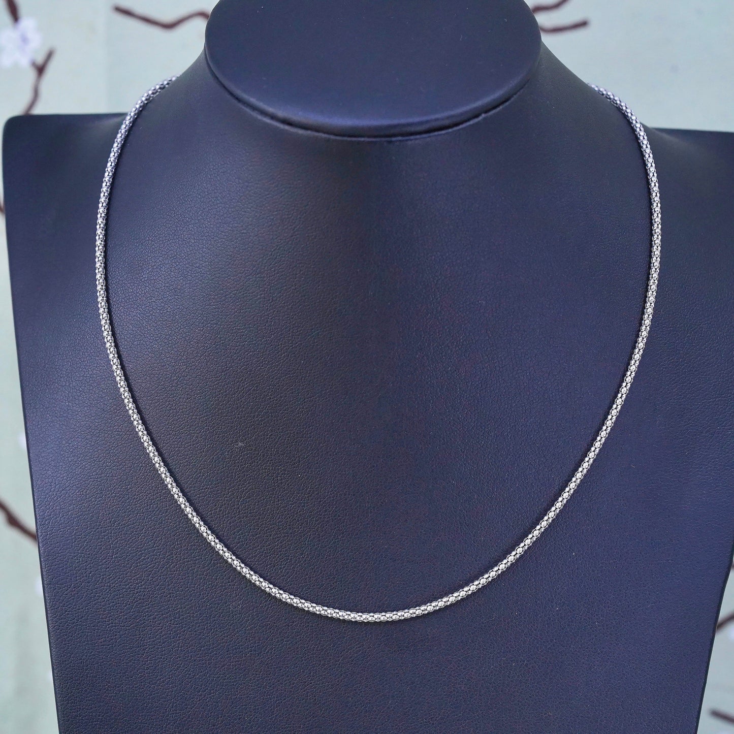 16+2”, 1mm, sterling silver handmade necklace, 925 popcorn chain
