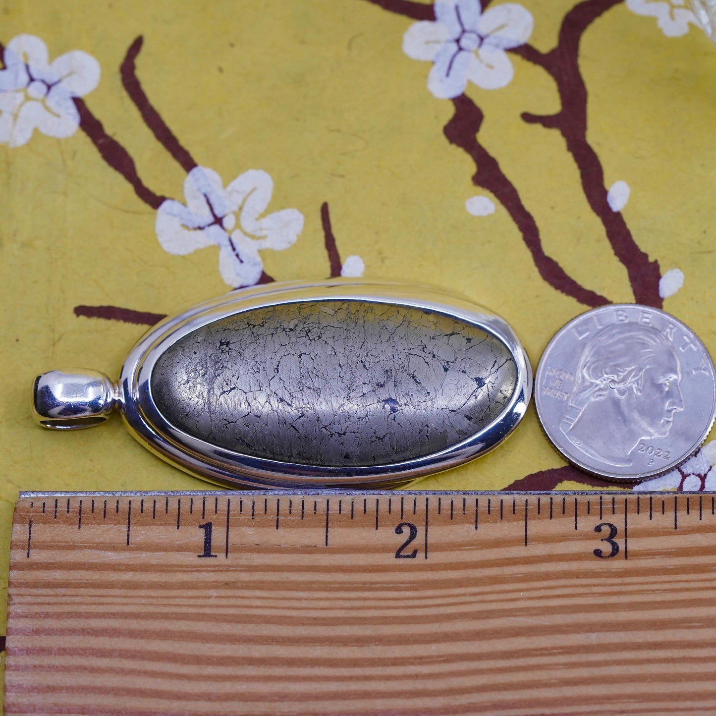 Vintage Barse Sterling 925 silver handmade oval pendant with Pyrite