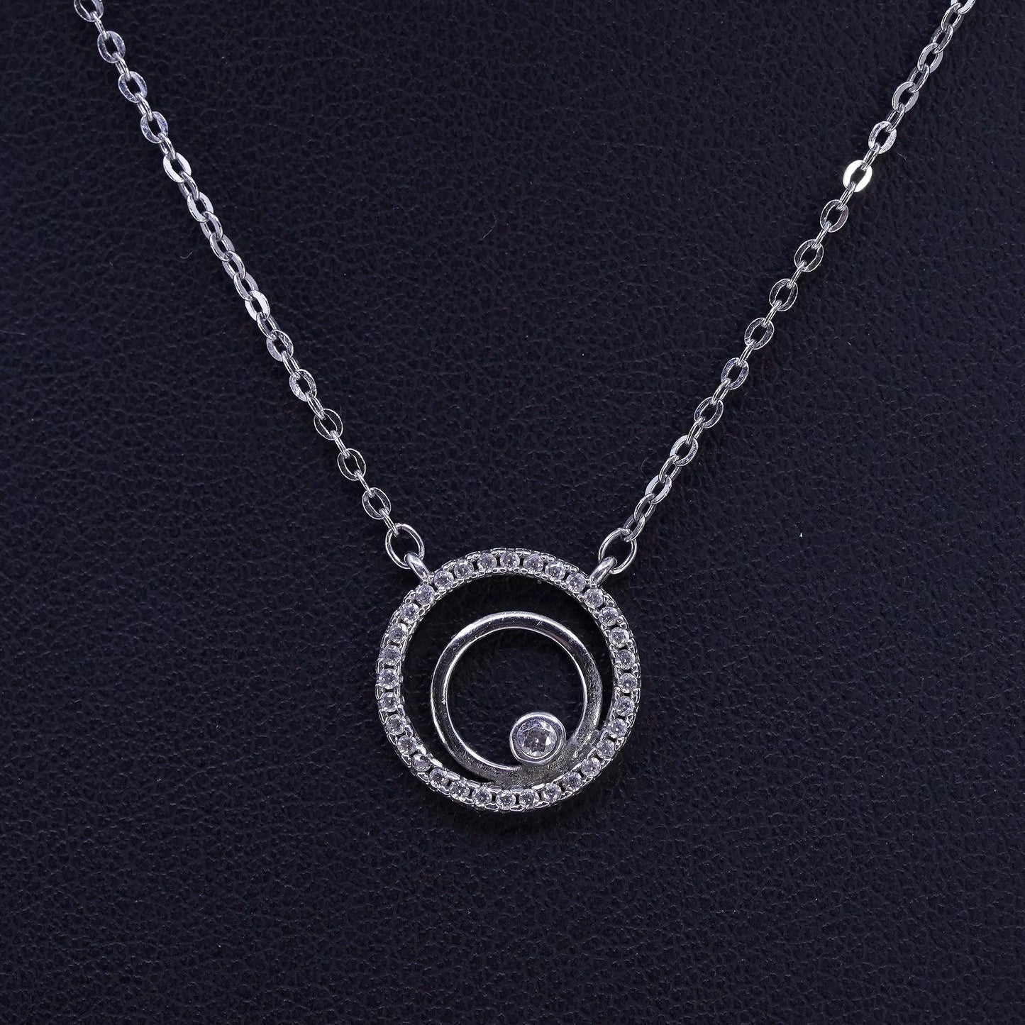 16+2", vintage Sterling 925 silver circle necklace with cz evil eye pendant