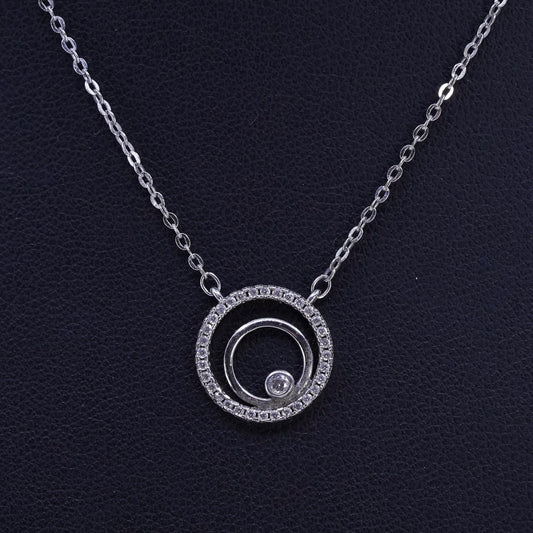 16+2", vintage Sterling 925 silver circle necklace with cz evil eye pendant