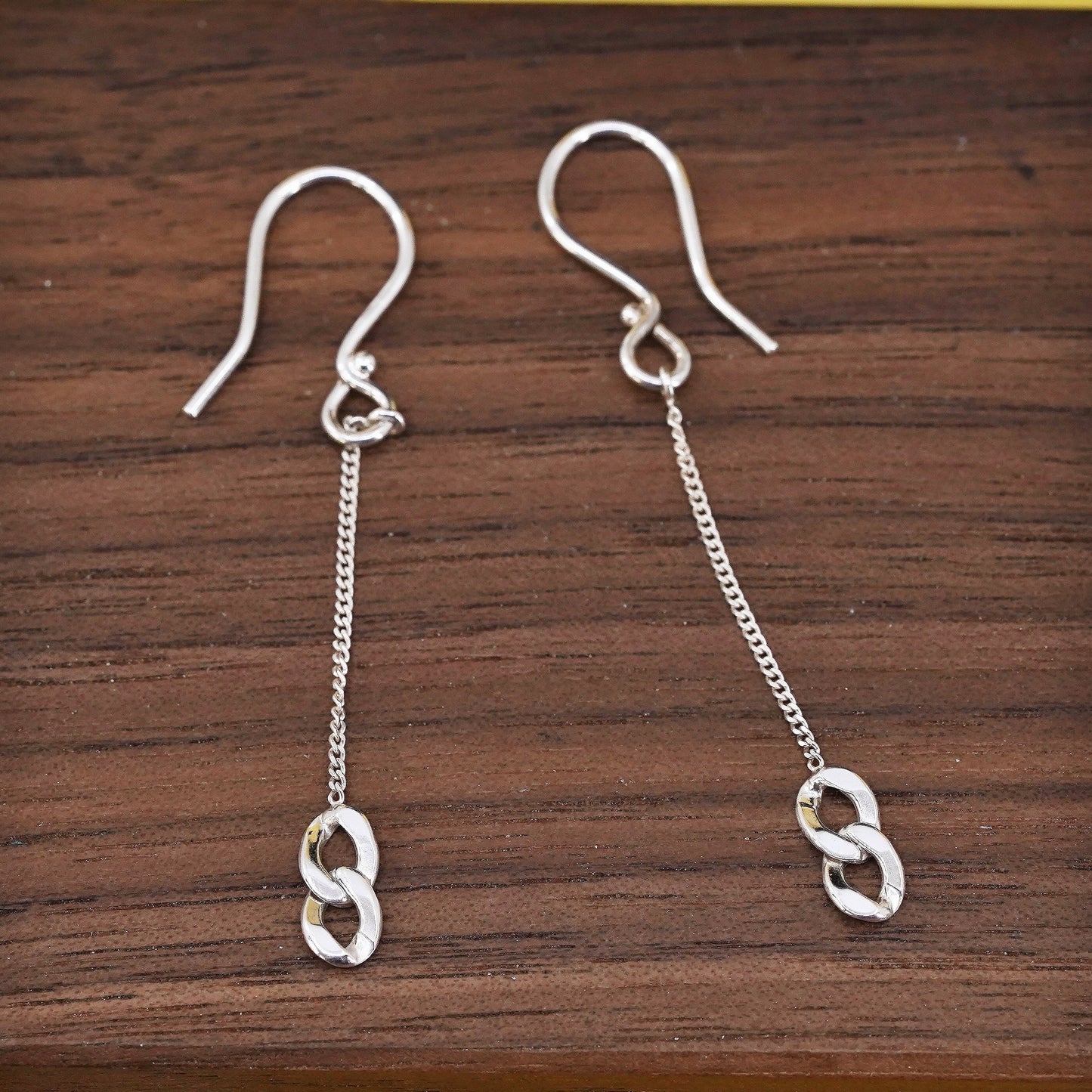 Vintage Sterling silver Handmade earrings, 925 curb chain dangles
