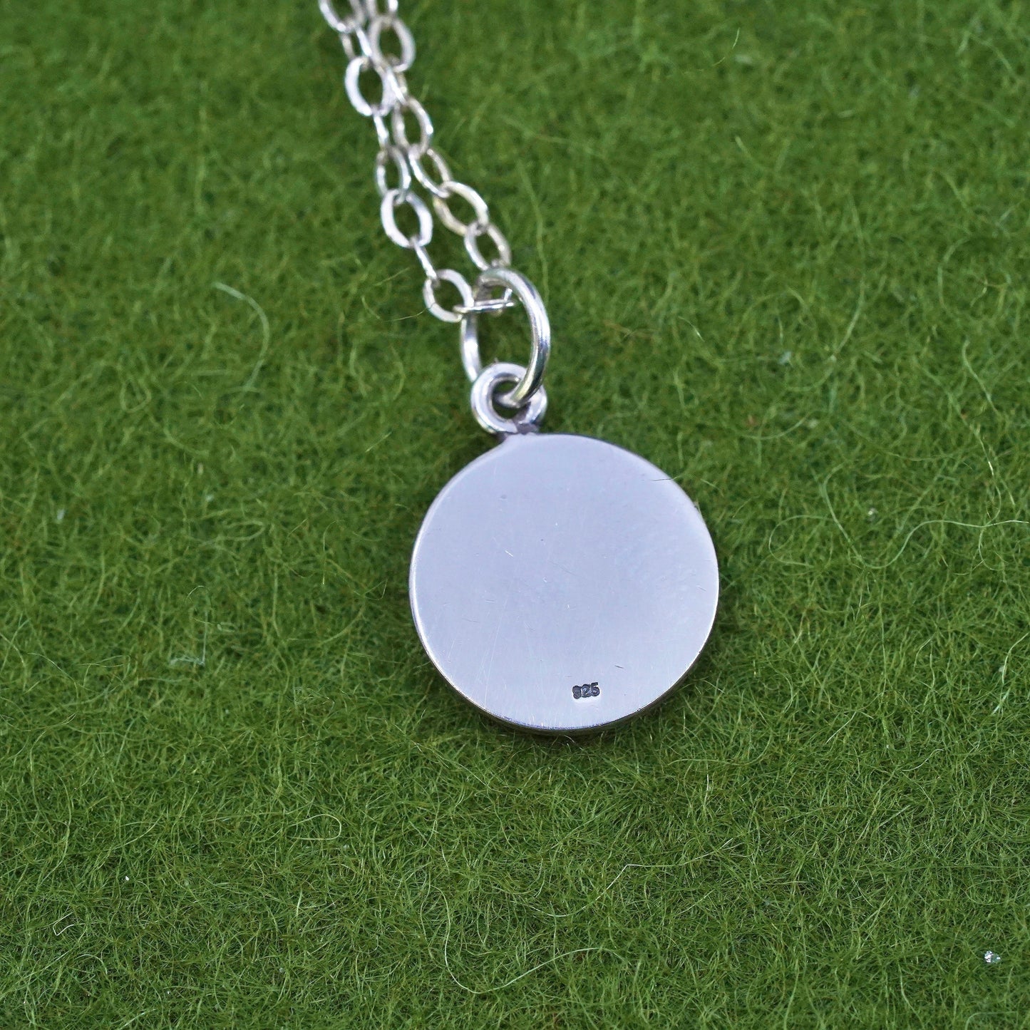 18”, sterling silver necklace, 925 flatten circle chain with compass pendant