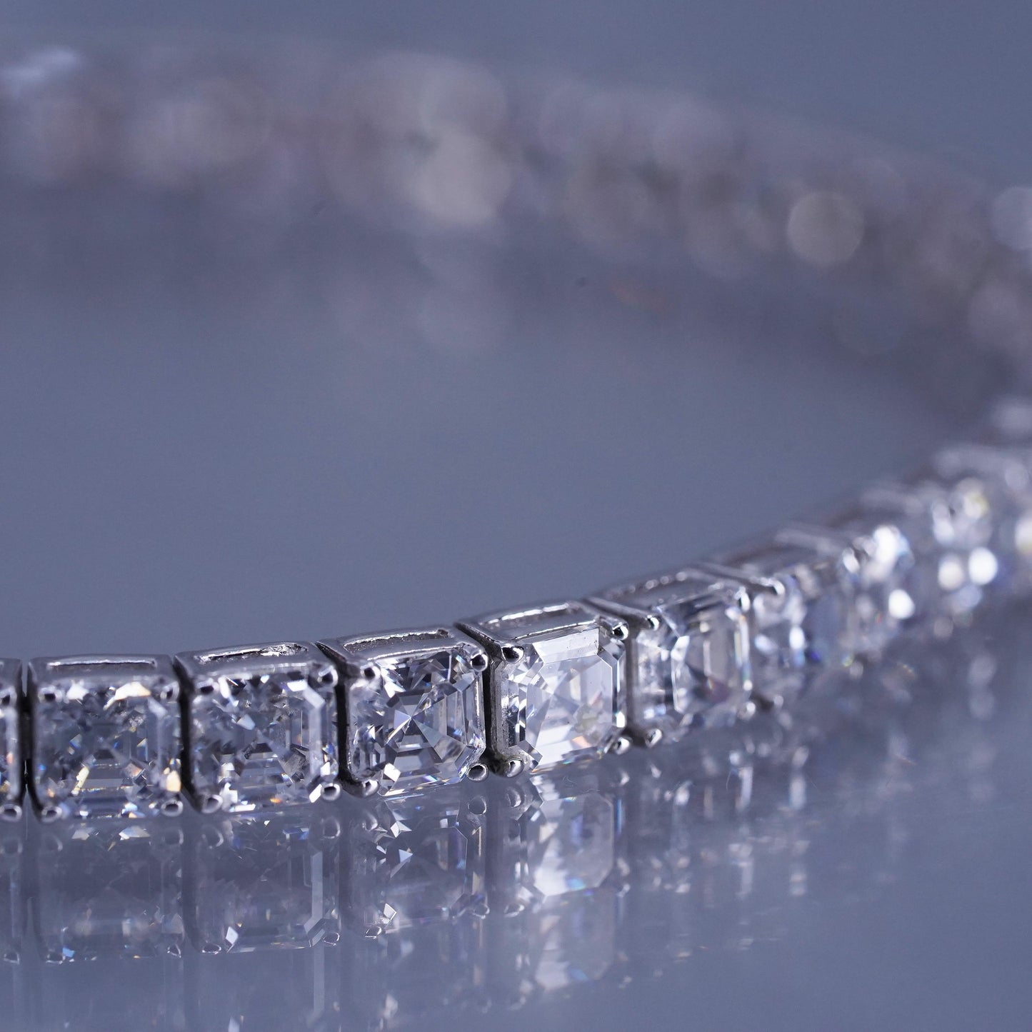 7.25”, Vintage Italy Sterling 925 silver handmade tennis bracelet chain with Cz