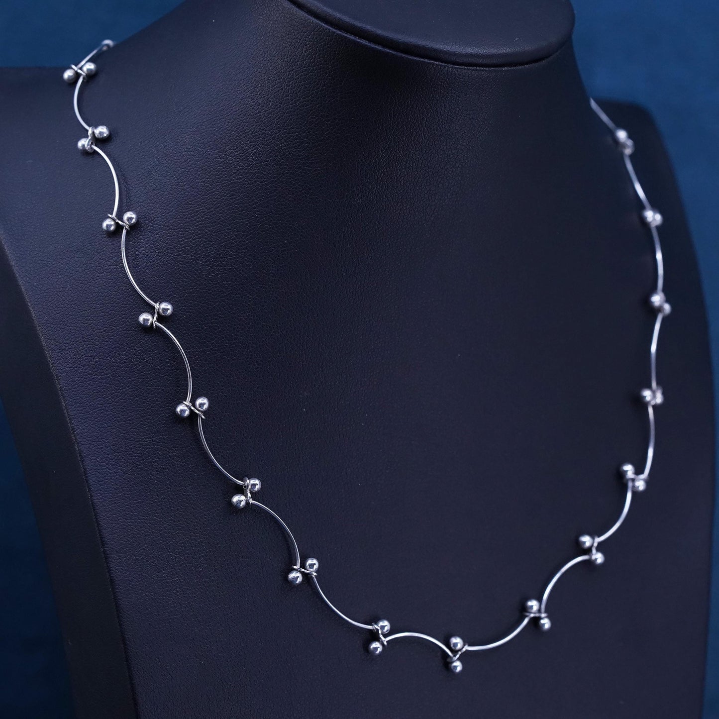 16+2", vintage Sterling silver handmade necklace, 925 dna bone bead chain