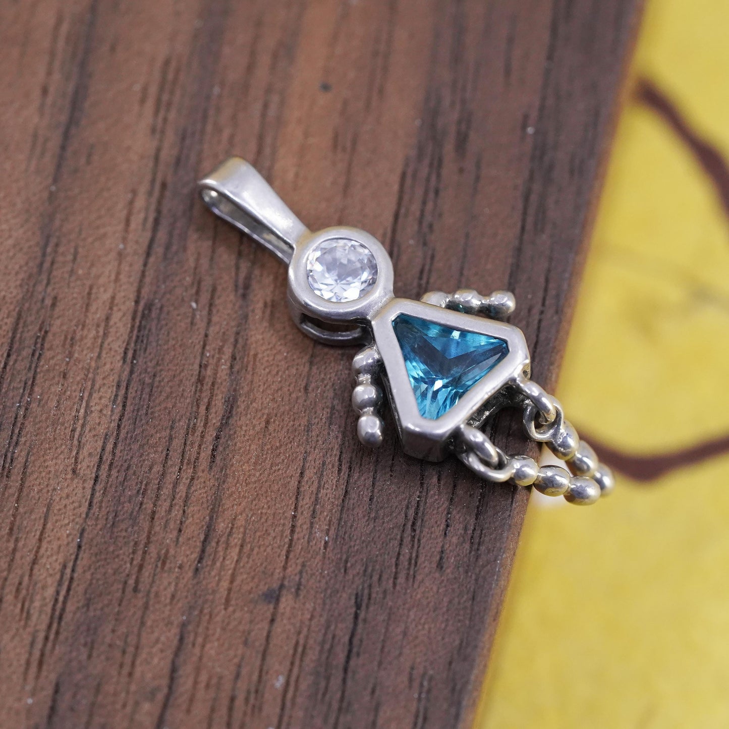 Vintage Sterling silver pendant, 925 birthstone baby girl charm, blue topaz