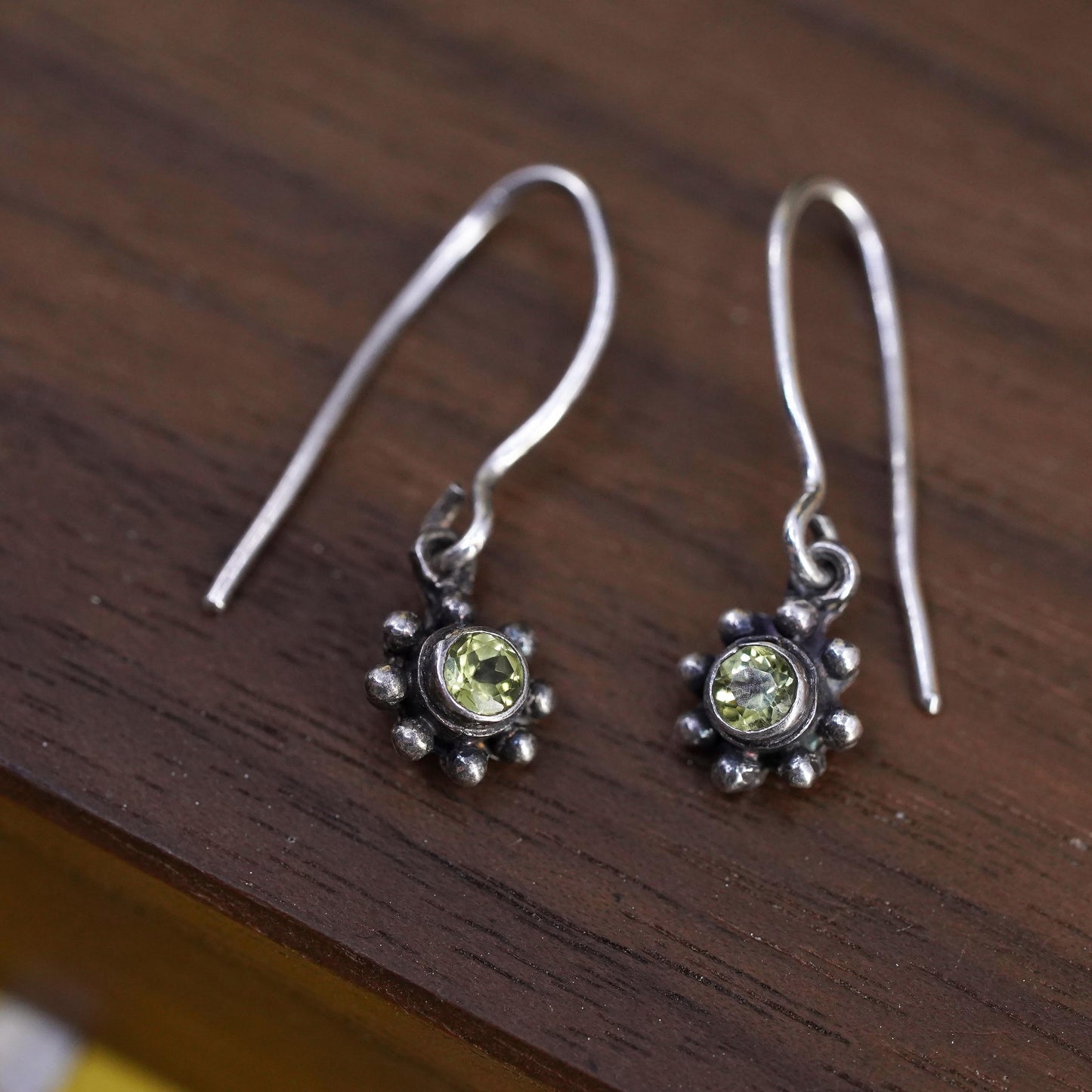 Vintage Sterling 925 silver handmade earrings with peridot drops