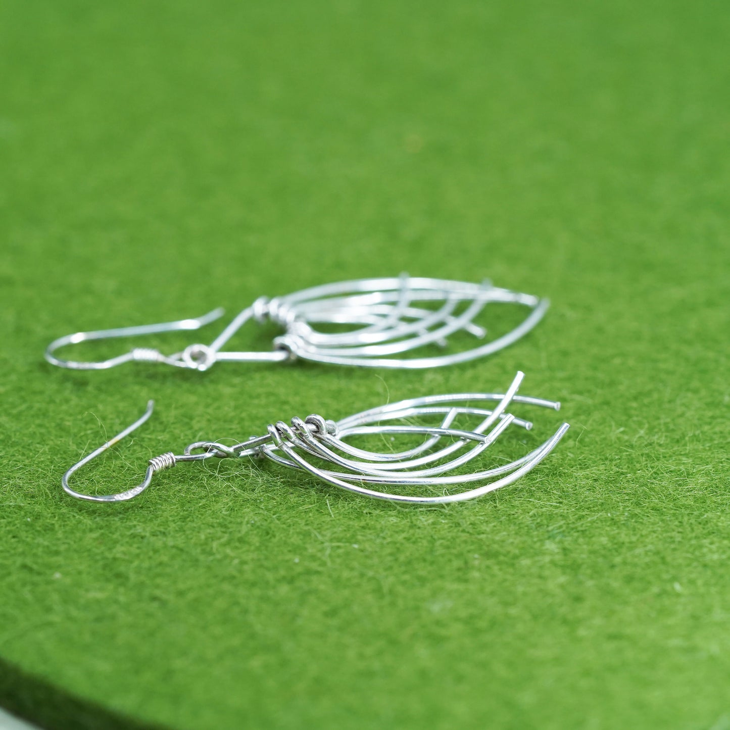 Vintage sterling silver handmade modern earrings, 925 simplified fish