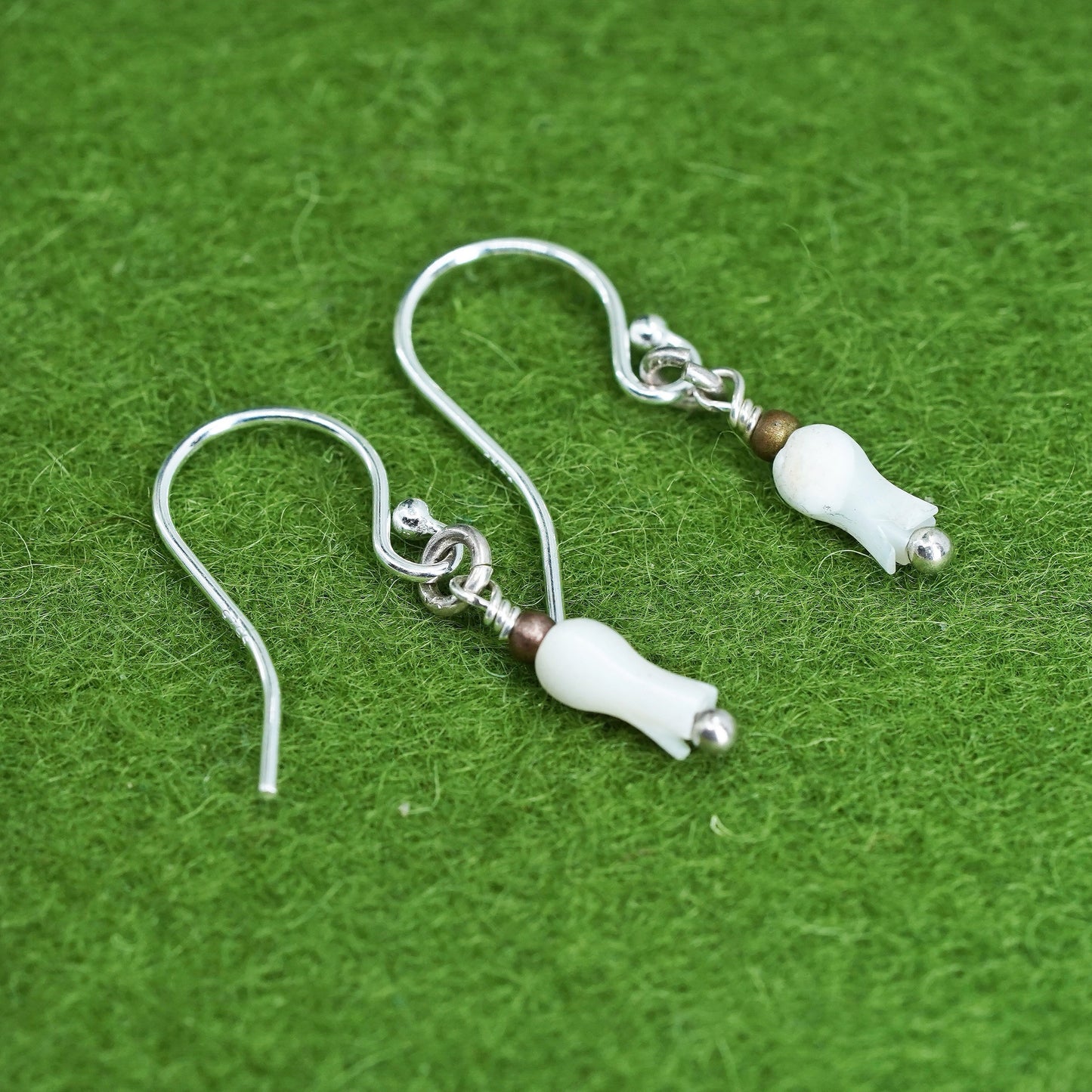 Vintage Sterling silver 925 handmade earrings with mother of pearl tube