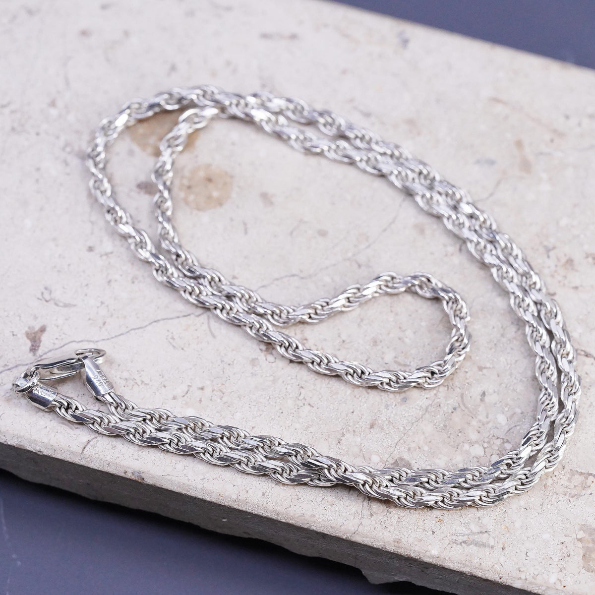 24", vintage Italian OTC Sterling silver necklace, 925 Diamond cut rope chain