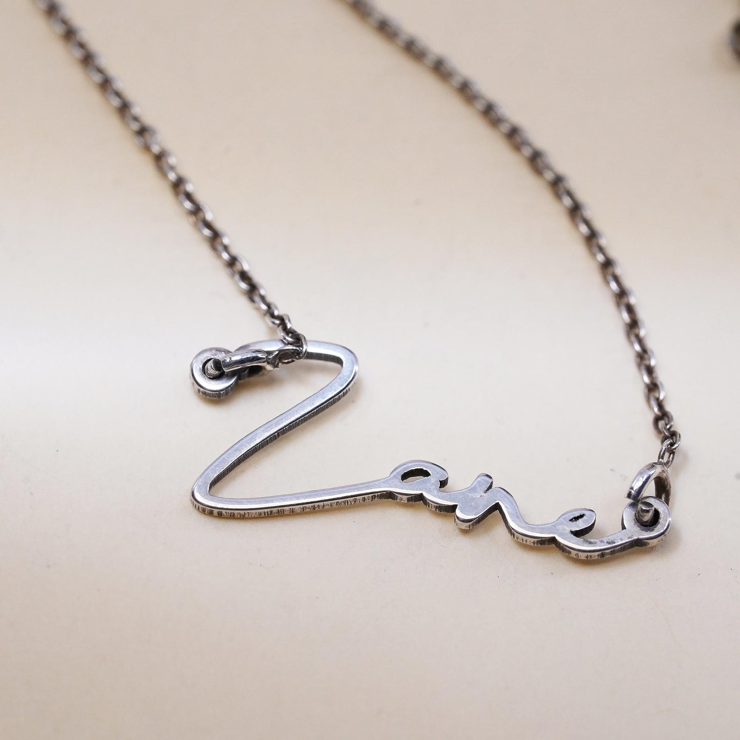 14+2", VTG sterling silver handmade necklace, circle chain name Zane pendant