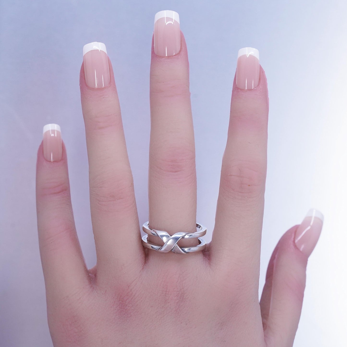Size 10, vintage Sterling 925 silver ring, crossed double band