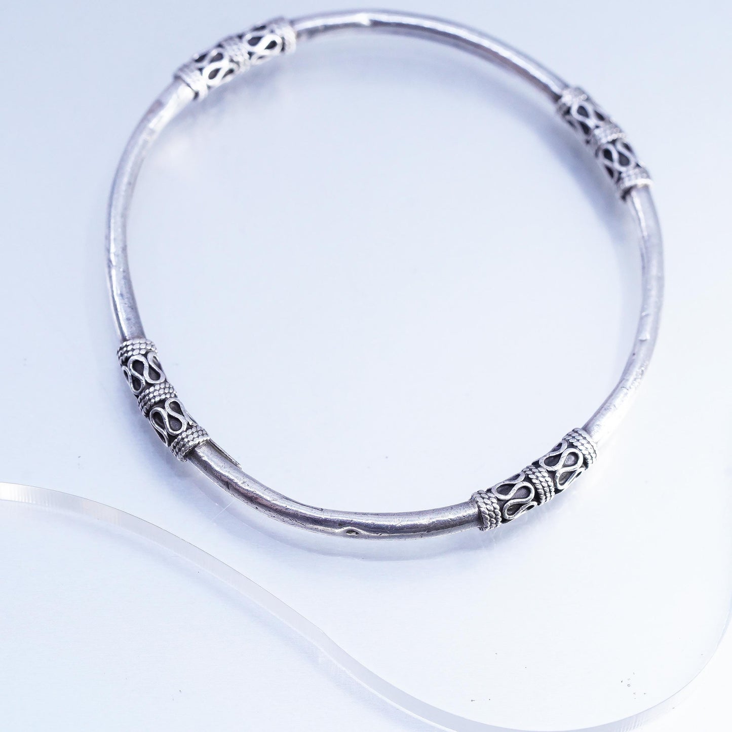 8.25", Balinese Sterling Silver Cuff, 925 Artisan Open Bangle, Tribal Bracelet