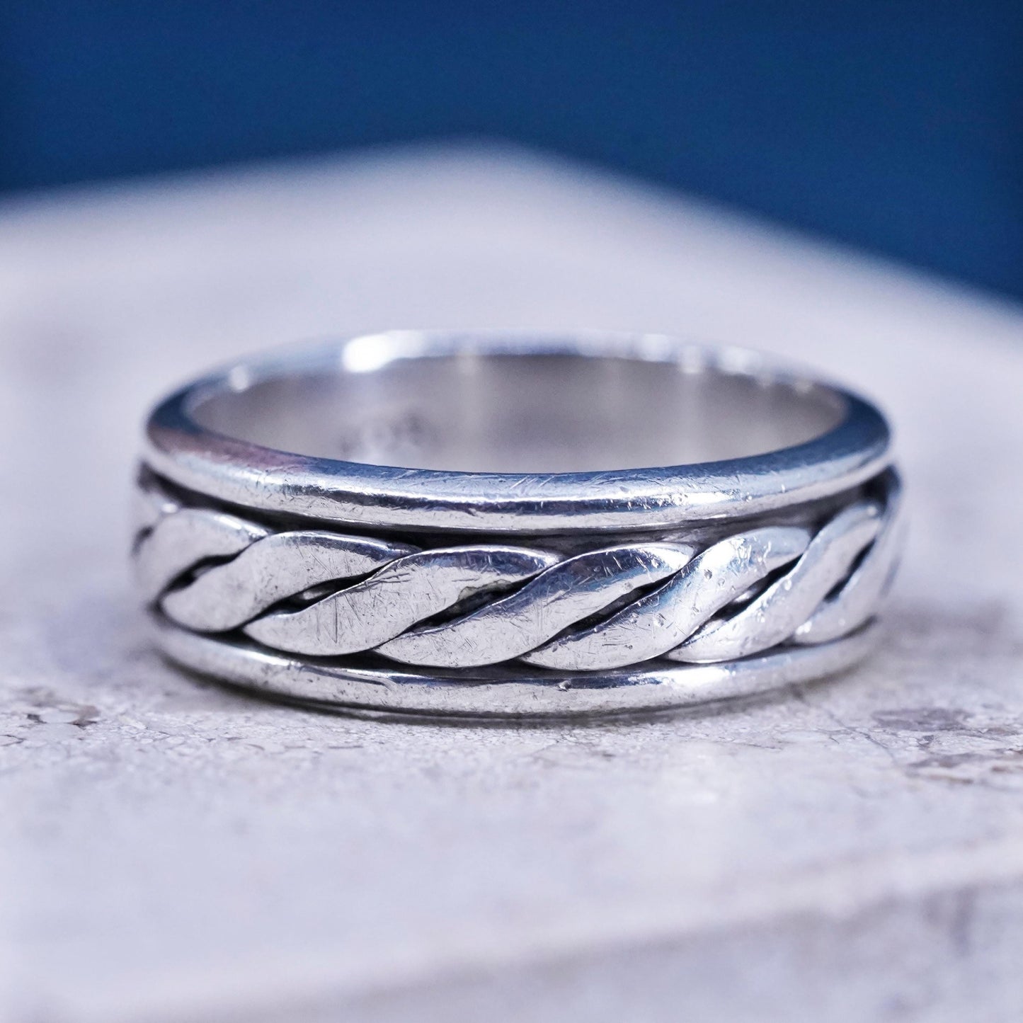 Size 11, vintage sterling silver handmade band, 925 cable spinner ring