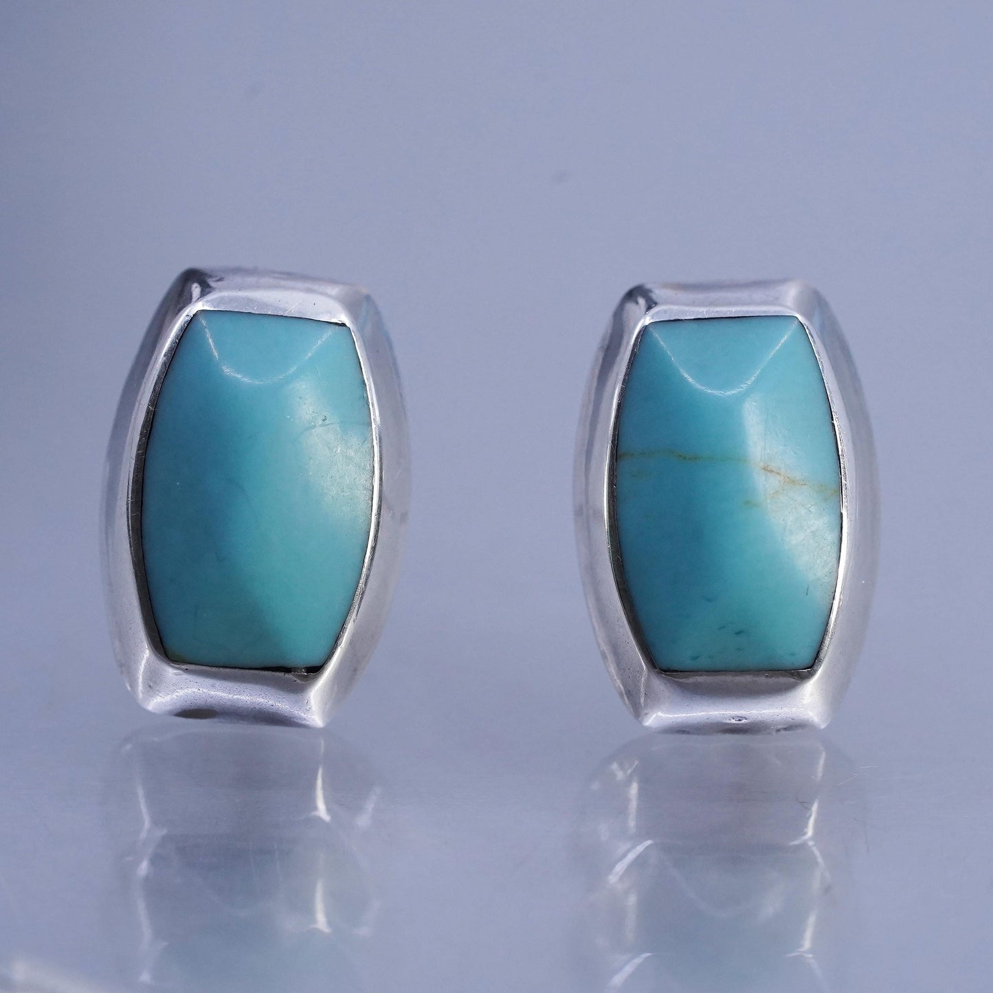 Vintage Mexican Sterling 925 silver handmade earrings, studs w/ turquoise inlay