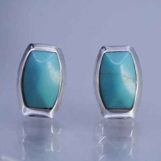 Vintage Mexican Sterling 925 silver handmade earrings, studs w/ turquoise inlay
