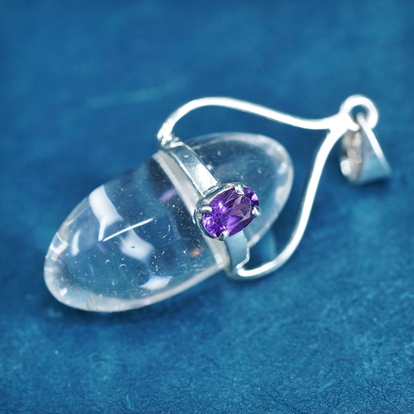 handmade sterling 925 silver charm pendant with healing crystal and amethyst