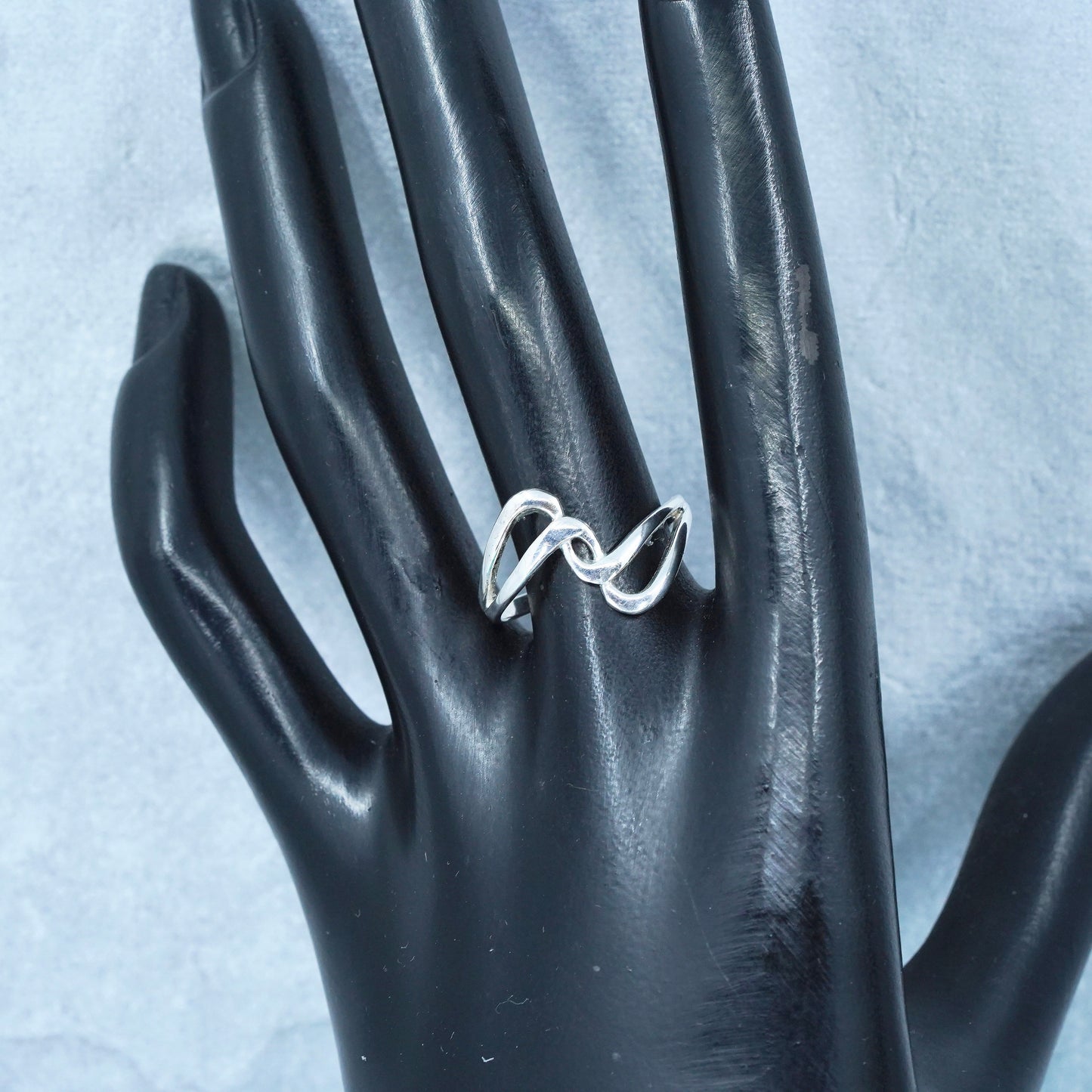 Size 8.75, vintage modern Sterling 925 silver handmade ring, wavy band