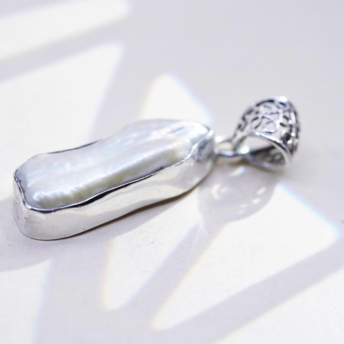 Vintage handmade sterling 925 silver pendant with baroque long pearl