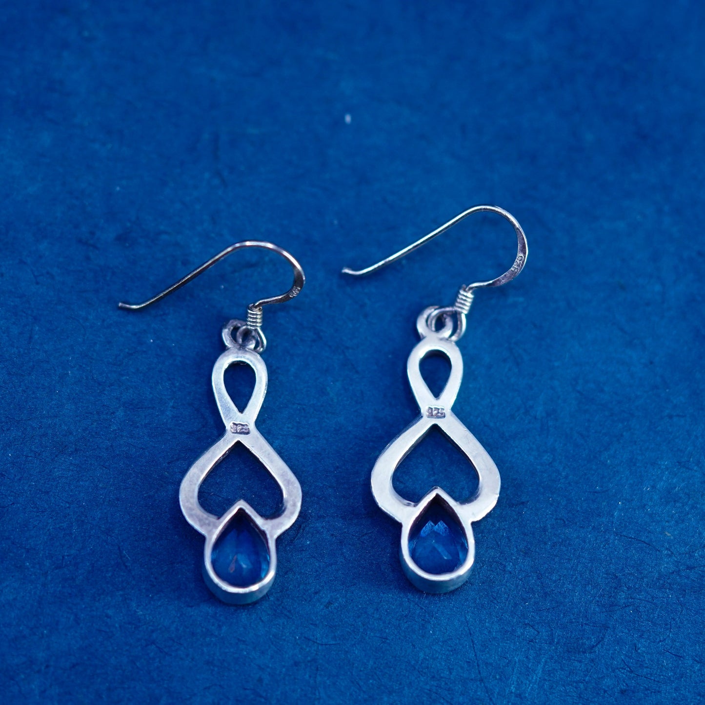 Vintage sterling silver 925 handmade earrings with teardrop blue topaz
