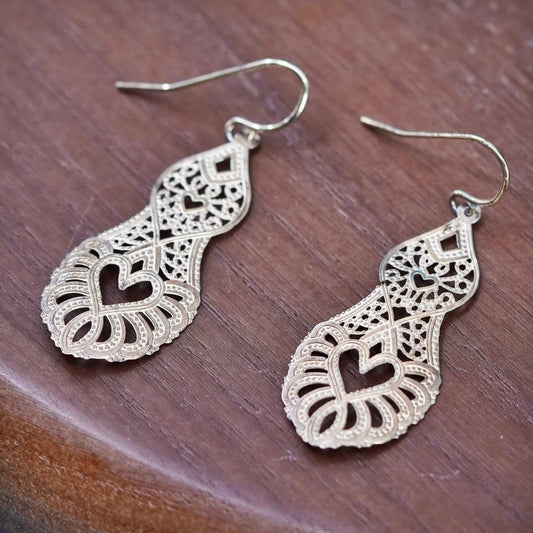 vermeil gold Sterling silver handmade earrings, 925 Bali Filigree teardrops