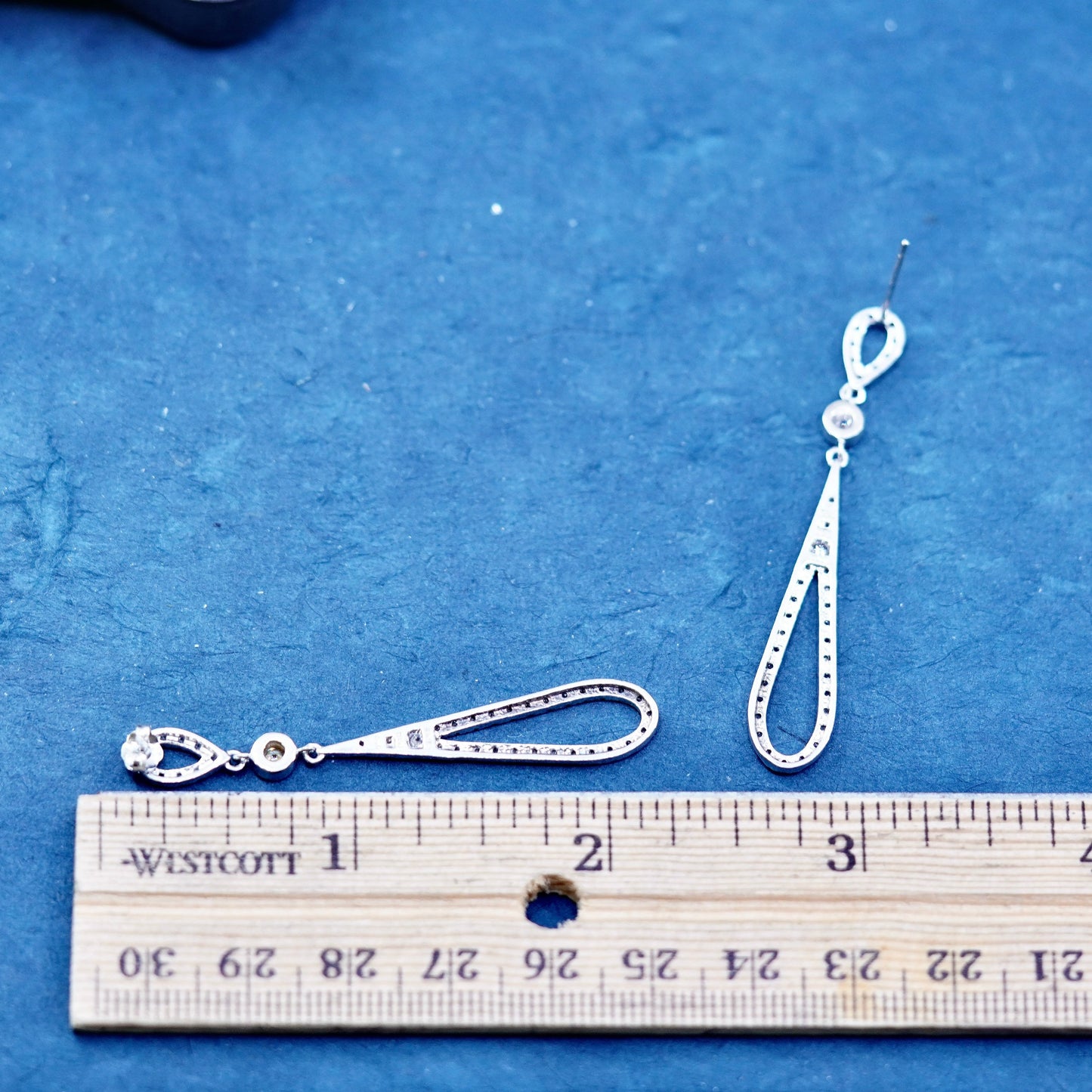 Vintage sterling Silver earrings, 925 silver teardrop drops with cz